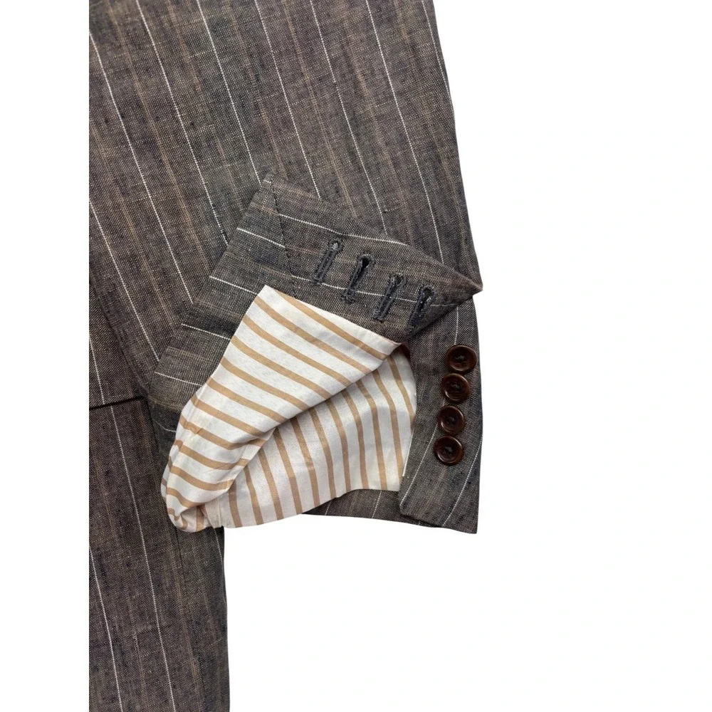 Andrea Caracciolo 44L 54 38x33 100% Linen Delave Stripe Sartoriale Italy Suit